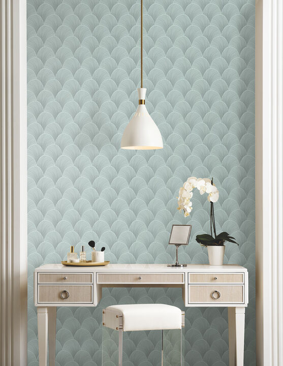 Metallic Blue Pearl Scallop Wallpaper
