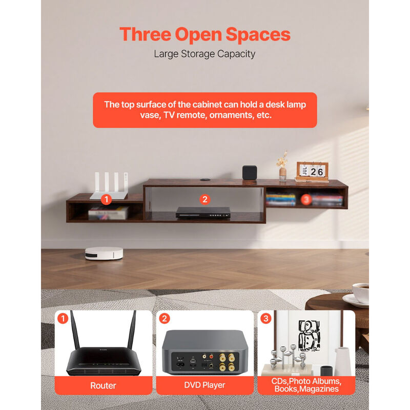 Wall-Mount Floating TV Stand 70" &ndash; Modern Shelf with Storage for DVD, Game Console image number 2