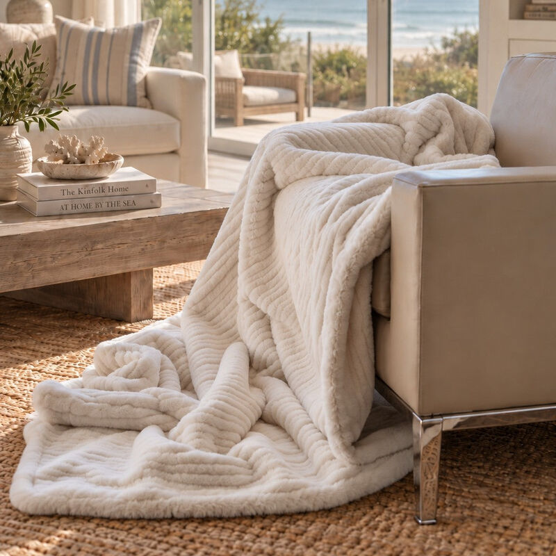 Malibu Large Faux Fur Ivory Throw Blanket image number 1