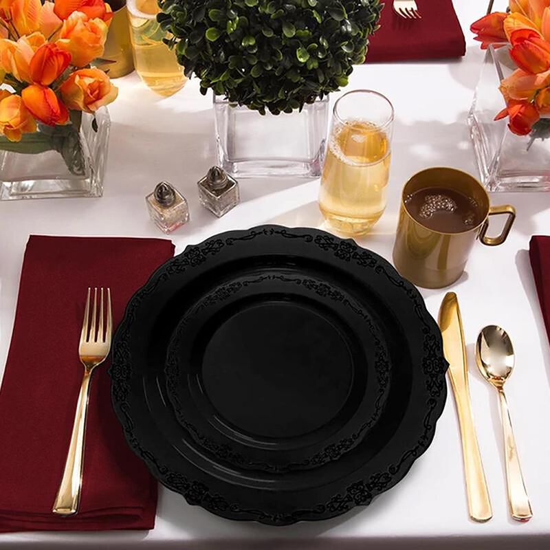 Black Vintage Rim Round Plastic Wedding Value Set (30 Sets) image number 1