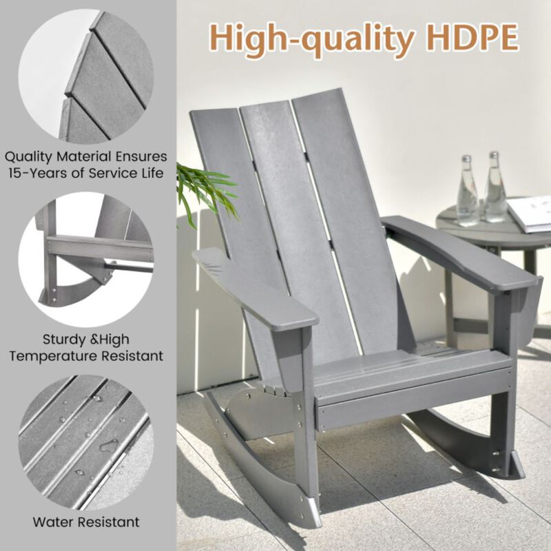 Hivago Adirondack Rocking Chair with Curved Back for Balcony-Gray