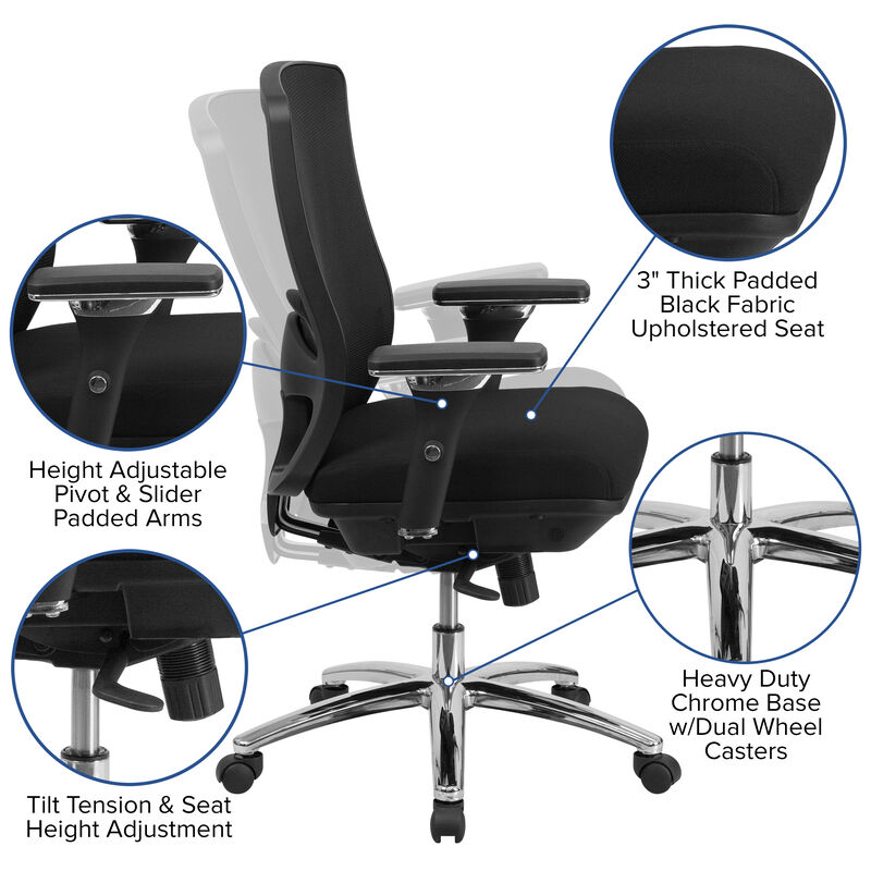 HERCULES Series 24/7 Intensive Use Big & Tall 350 lb. Rated Black Mesh Multifunction Swivel Ergonomic Office Chair image number 5