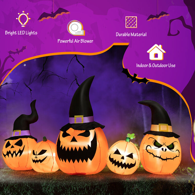 8 Feet Inflatable Pumpkin Family Waterproof Halloween Yard Decoration with LED Lights image number 2