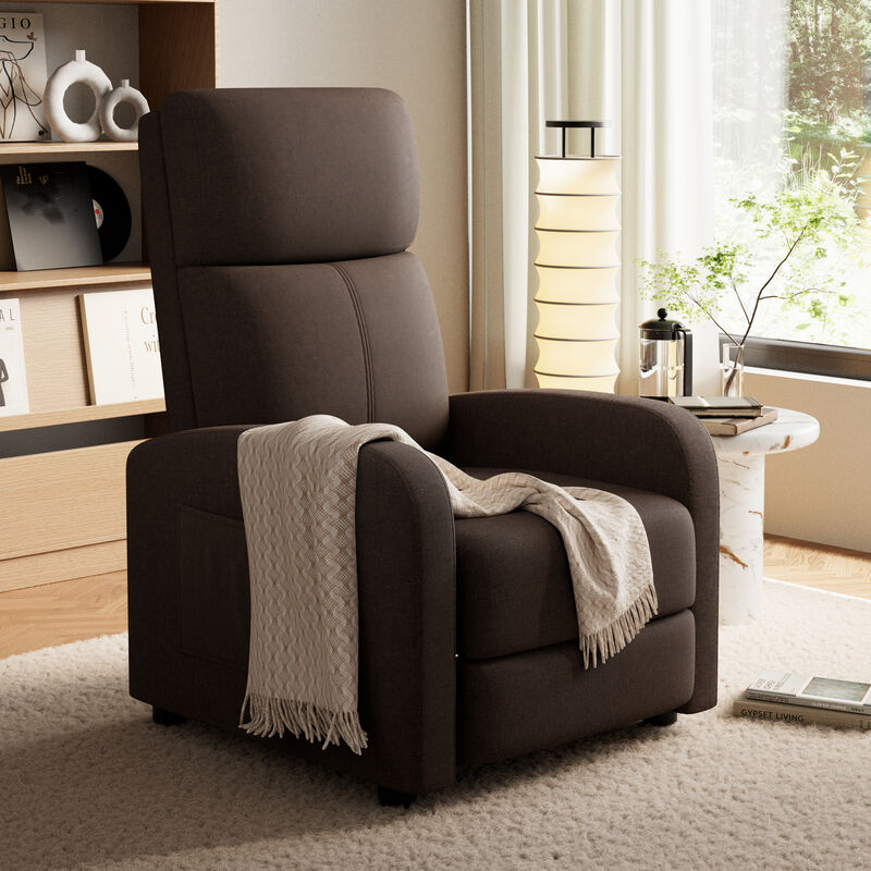 Linen Fabric Manual Recliner Chair, Lounge Chair for Living Room, Home Theater, Outdoor Relax, Brown image number 6