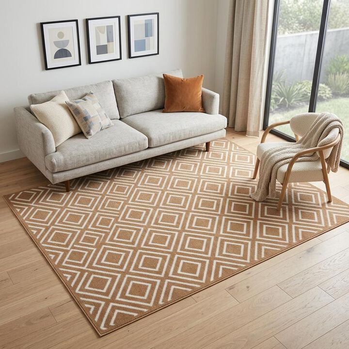 HomeRoots 5' X 7' Brown Geometric Area Rug