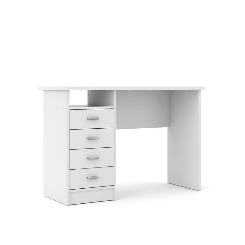 FurniFact White Desk with 4 Drawers - Modern Office Desk for Storage and Productivity