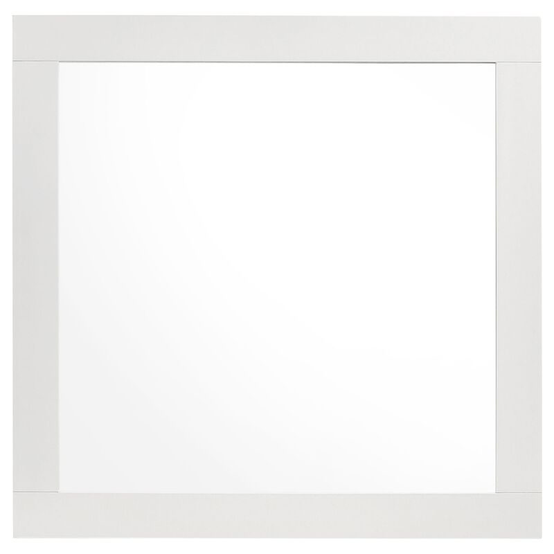 Caer Dresser Mirror, White Wood Frame with Beveled Glass, 35 Inch - Benzara