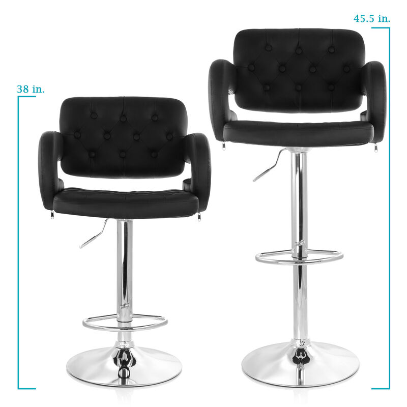 Elama Faux Leather Tufted Bar Stool in Black with Chrome Base and Adjustable Height image number 8