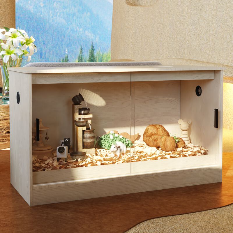 Natural Wooden Hamster Cage Small Animal Habitats/House for Gerbil Dwarf Hamster Guinea Pig Chinchilla with Air Vents image number 3