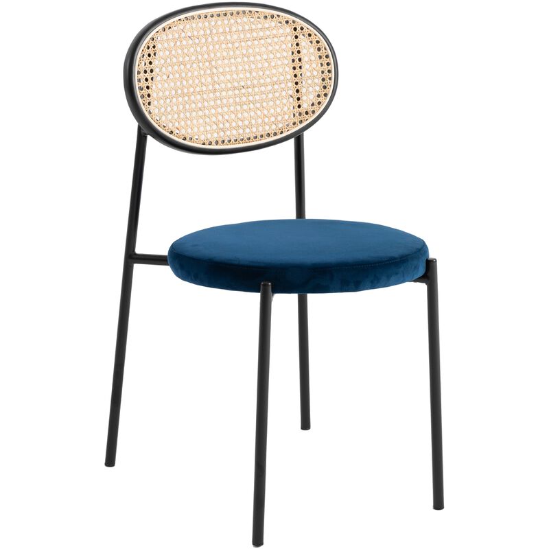 LeisureMod Euston Modern Dining Chair with Wicker Back and Velvet Seat, Indoor Kitchen, Dining Room, Home, Contemporary Side Chair Seating