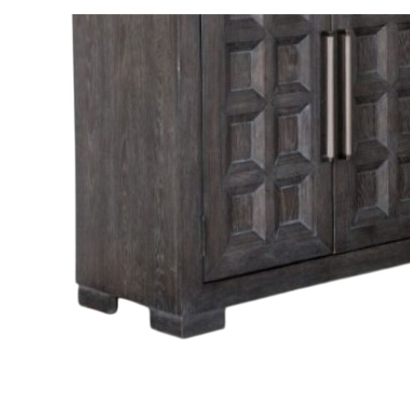 Kizie Sideboard Buffet Console 4 Doors and Shelves, Black Wood 66 Inch - Benzara
