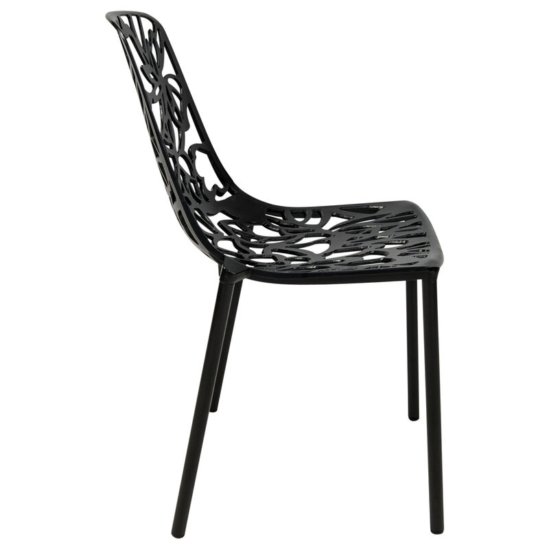 LeisureMod Aluminum Stackable Dining Chair with Floral Cutout Design, Patio Side Chair for Indoor and Outdoor Use, Set of 4 image number 3