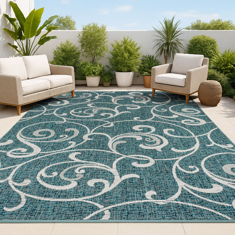 Maribel Traditional Classic All-Over Scroll Indoor/Outdoor Area Rug