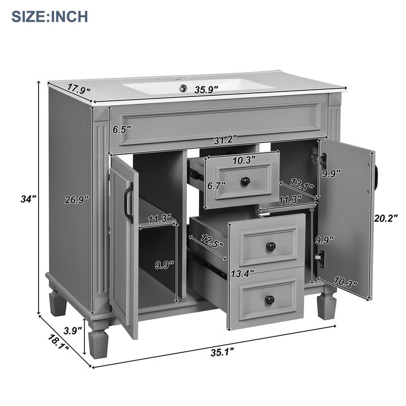 36 in. W Modern Bathroom Vanity with Sink and Top, 2 Soft-Close Doors and Storage Cabinet image number 6