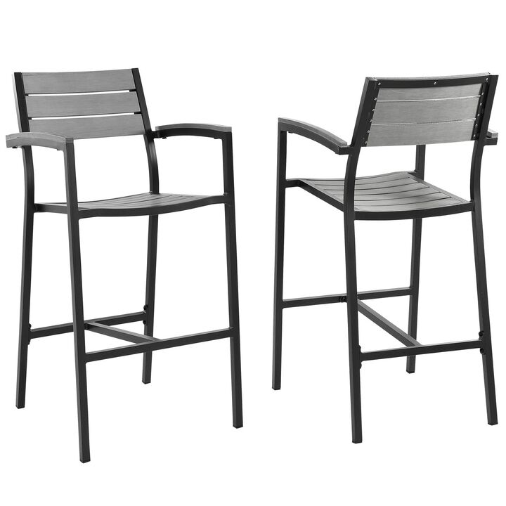 Modway Maine Aluminum Outdoor Patio Two Bar Stools in Brown Gray