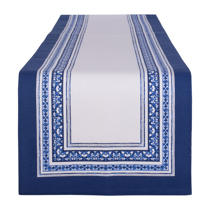 72" Table Runner with Blue Striped Floral Design