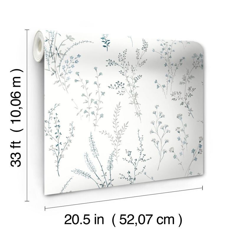 Wildflower Sprigs Blue & Green Wallpaper (Double Roll) image number 4