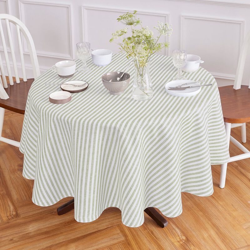 Solino Home 100% Pure Linen Round Tablecloth - Amalfi Stripe