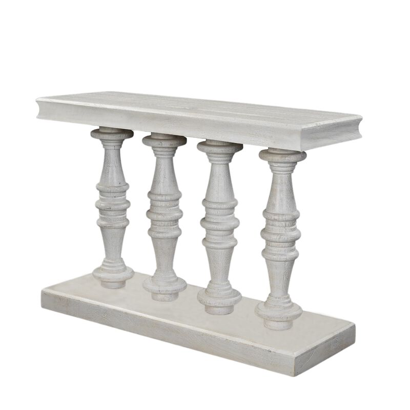 Sofa Console Table, 42 Inch Top, Sandlasted Washed White Mango Wood, Turned Pillar Legs image number 1