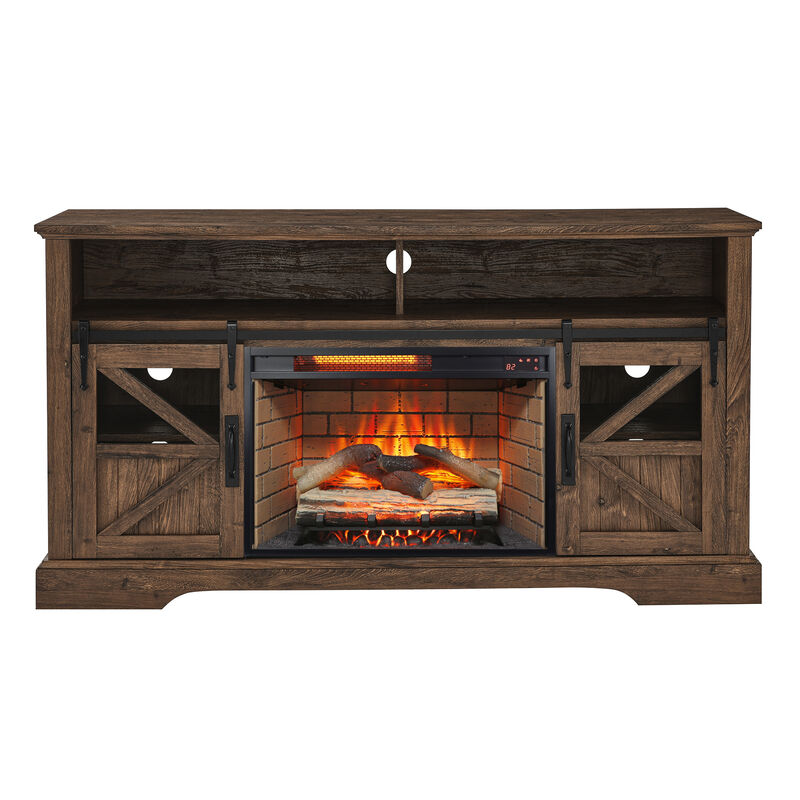MONDAWE 60 Inch Electric Fireplace  Entertainment Center With Door Sensor
