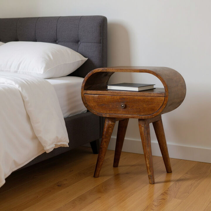 HomeRoots 21" Brown Solid Wood Oval One Drawer Nightstand