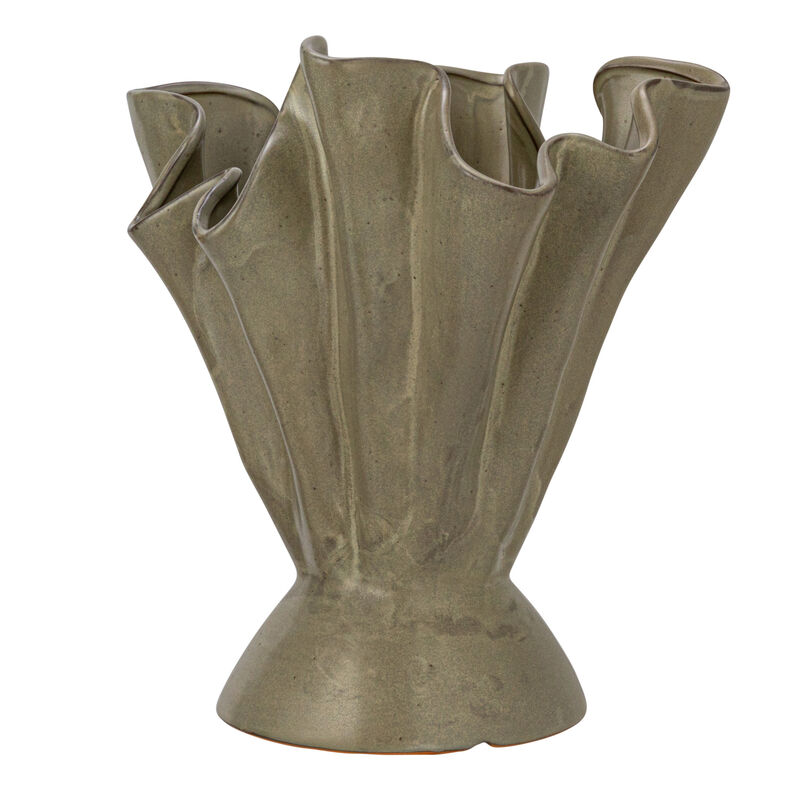 Stoneware Ruffled Vase with Reactive Glaze, Sage image number 5