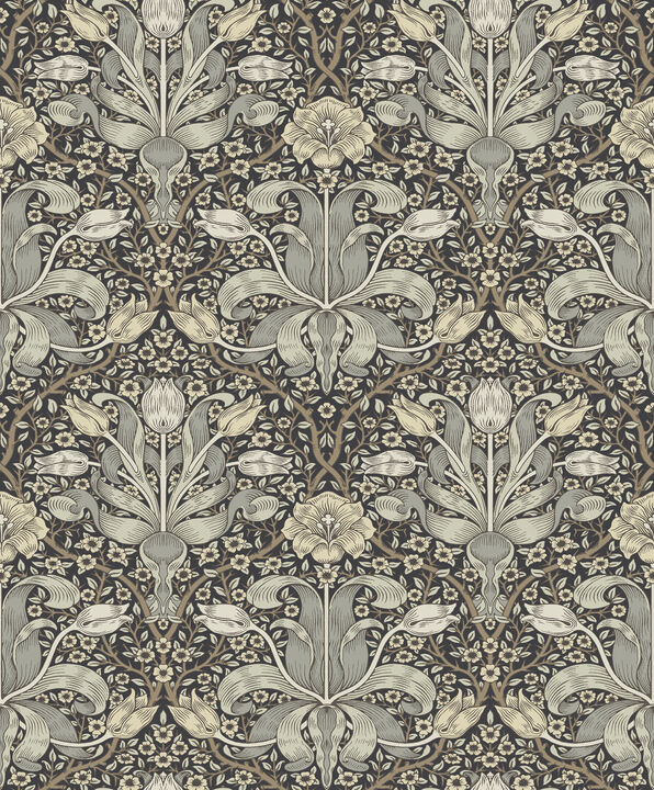 Spring Thicket Blue Tulip Damask Wallpaper