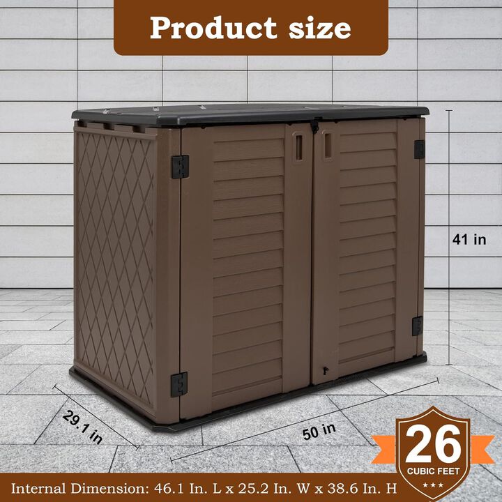 36 Cu. Ft. Horizontal Storage Shed Weather Resistance, Multi-Purpose - Brown