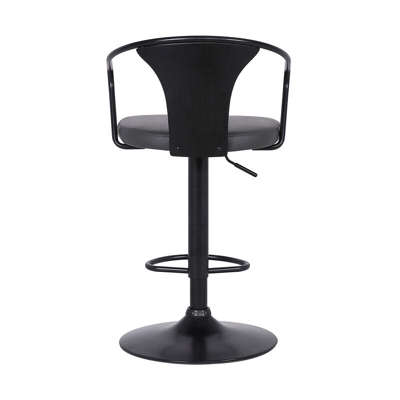Eagle Adjustable Height Swivel Black Faux Leather and Wood Stool with Black Metal Base