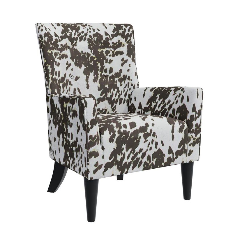 HL Home Furnishings Shelter High Back Wingback Chair in Velvet Brown Cow Print