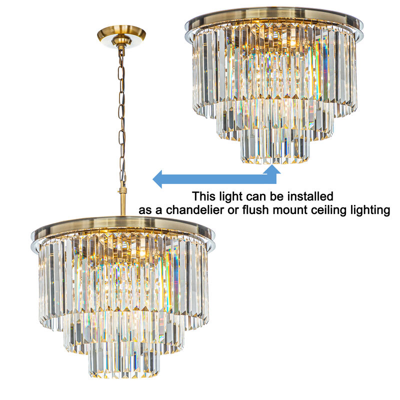 6-Lights Modern Antique Gold 3-Tier Round Crystal Fringe Chandelier image number 6