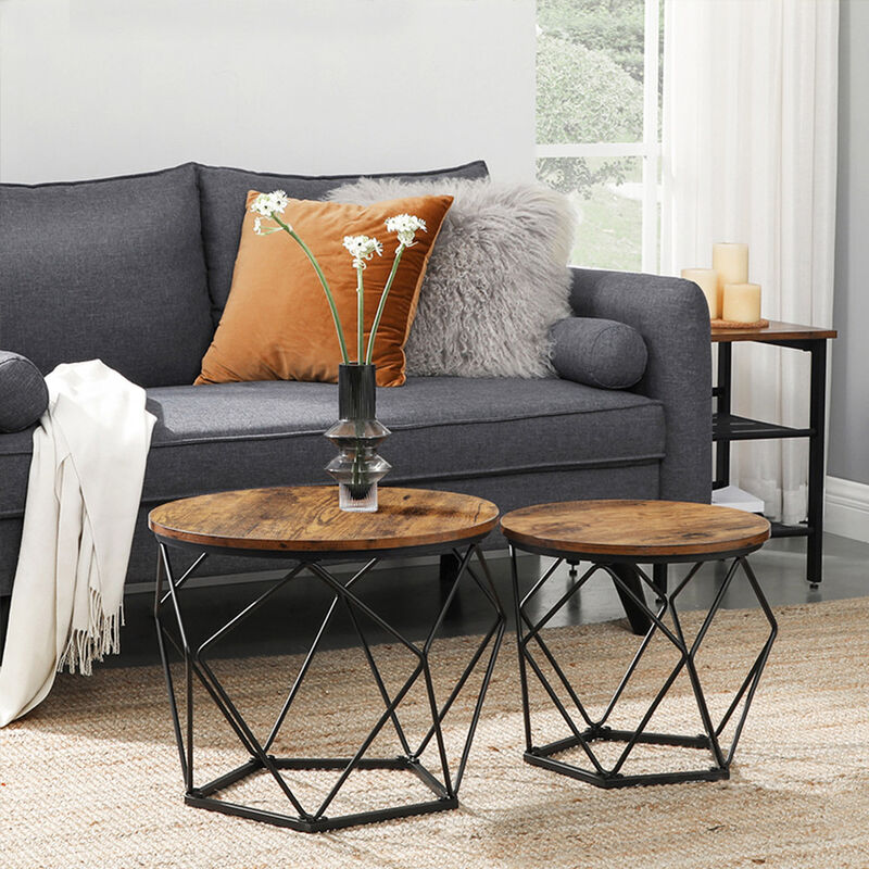 Modern Round Coffee Table Set &ndash; 2-Piece Nesting Tables with Durable Steel Frame for Contemporary Interiors