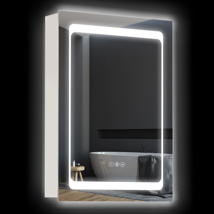 Bathroom LED Lighted Mirror, Wall-Mounted Medicine Cabinet w/ 3 Storage Shelves