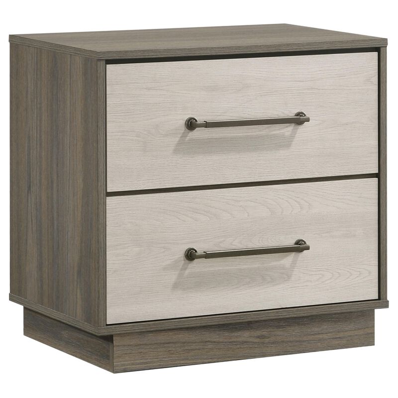 Fene Nightstand, 2 Storage Drawers with Nickel Handles, 24 Inch Gray - Benzara