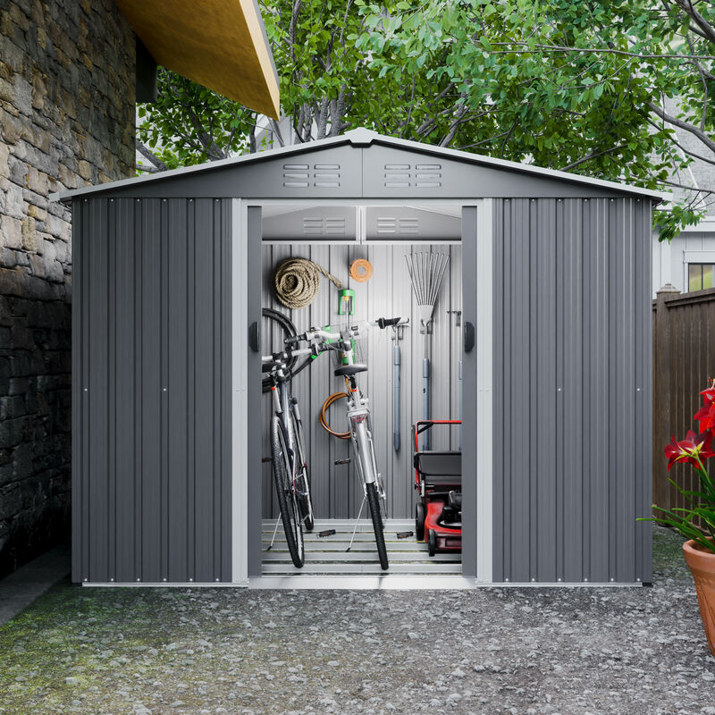 8x6 FT Outdoor Tool Storage Shed with Metal Foundation & Lockable Doors image number 2