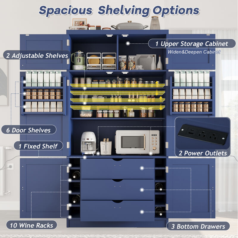 Merax Extra-Large Kitchen Pantry - 6-Door Storage with Built-In Power Outlets & Wine Racks image number 3