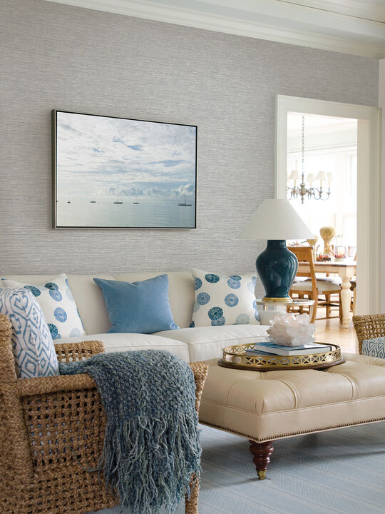 Tiverton Grey Faux Grasscloth Wallpaper