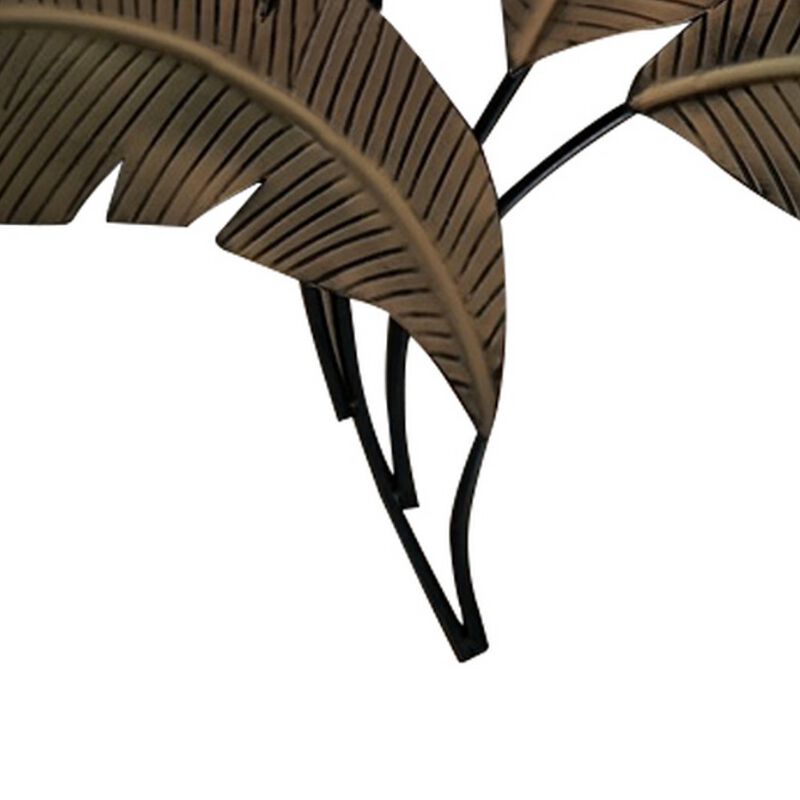 35 Inch Tropical Metal Palm Leaf Wall Mount Accent Decor, Brushed Green, Antique Yellow, Black image number 8