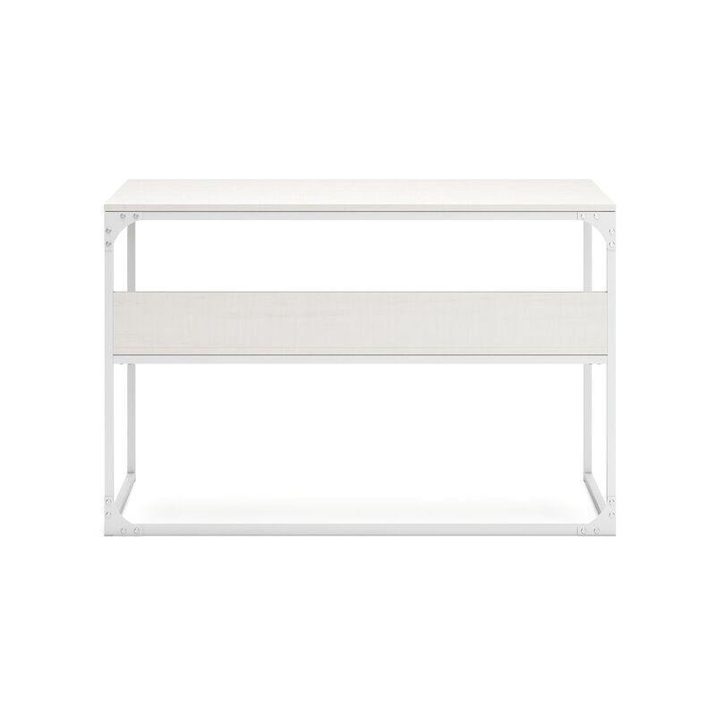 Deni Home Office Desk, 1 Shelf, White Wood, Metal Frame, 47 Inch - Benzara