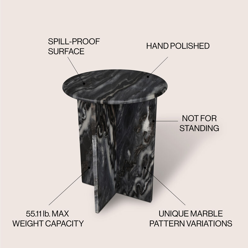 Javier 14" Contemporary Natural Marble Handmade X-Shaped End Table