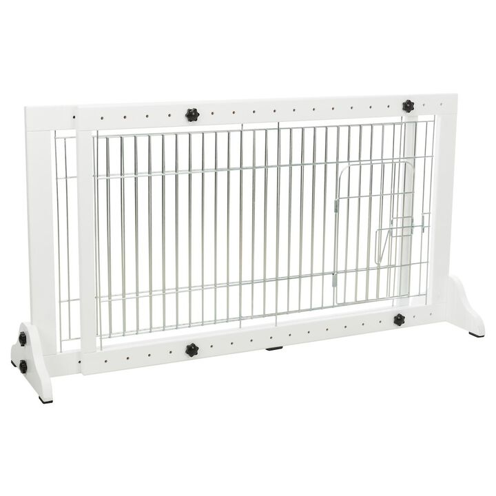 TRIXIE Expandable Wooden Freestanding Pet Gate with Pet Door, Expands to 71" Wide