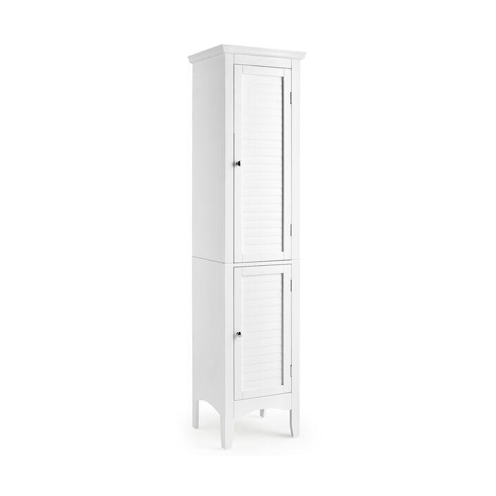 Tall Bathroom Floor Cabinet with Shutter Doors and Adjustable Shelf