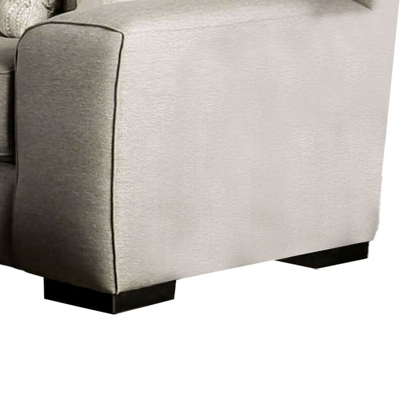 Edison Loveseat, Gray Fabric, 4 Throw Pillows, Track Arms, 75 Inch - Benzara - Benzara