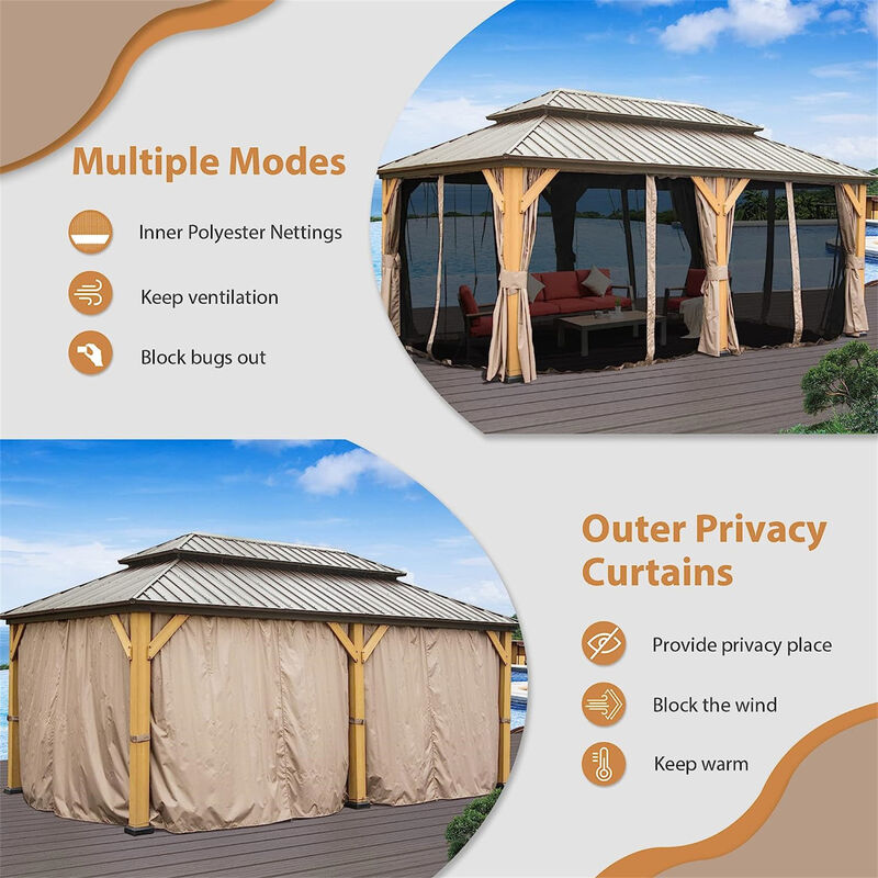 Streamdale Cedar and Steel Hardtop Gazebo with Curtains image number 6