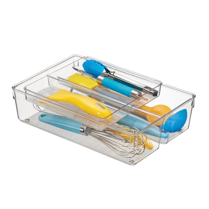 mDesign Plastic Stackable 2-Tier Kitchen Drawer Organizer Tray Bin