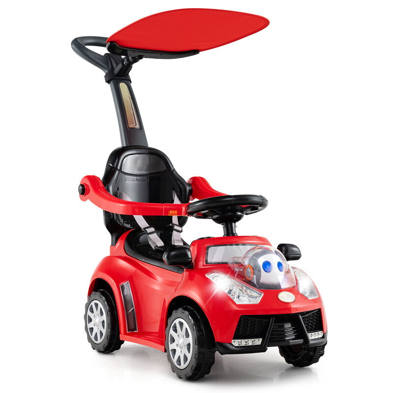 3-in-1 Toddler Ride-On Push Car with Canopy, Seat Belt and Footrest image number 6