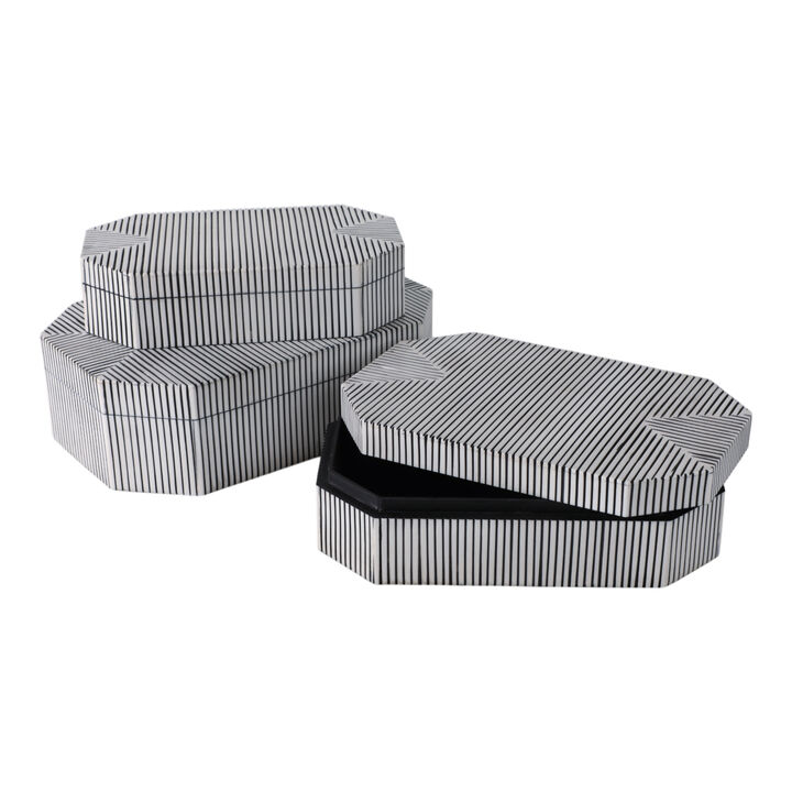 S/3 10/11/12" Grooved Octagon Boxes, White