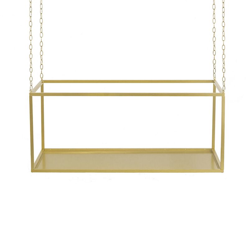 55 Inch Hanging Plant Stand, Modern Industrial Iron Frame with Chains, Gold - Benzara