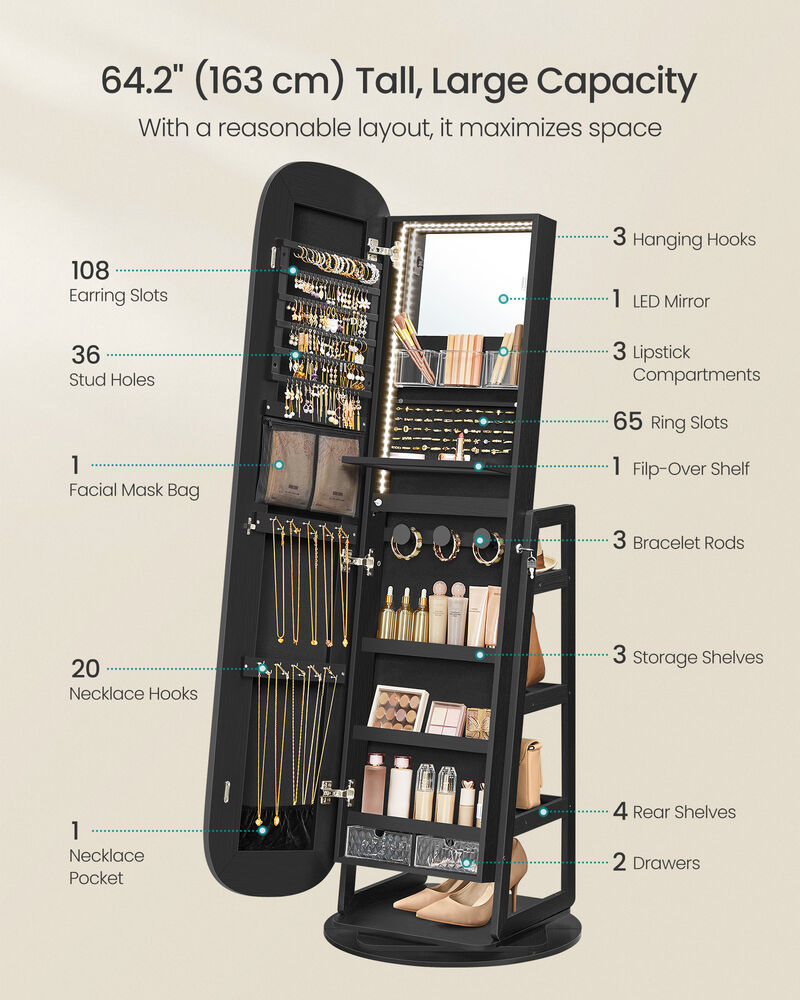 Rounded Edge Full Length Mirror with Built-In Storage Shelves image number 3