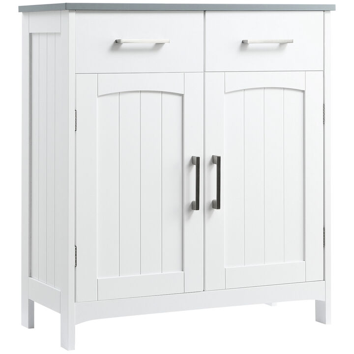 Modern Bathroom Floor Cabinet Freestanding Storage Cupboard w/ 2 Drawers, White